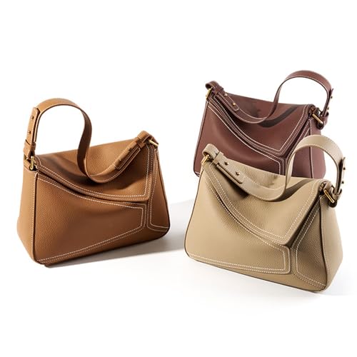 JIUFENG Genuine Leather Geometric Tote Handbag for Women, Women's Shoulder Bag Clutch Zipper Closure4