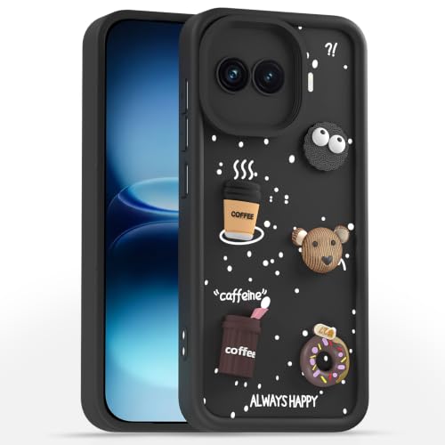 Image of Pikkme Back Cover for iQOO 15R 5G | 3D Bear Silicone Cute & Fun Coffee Cartoon | Full Body Protection Bumper Case (Black)