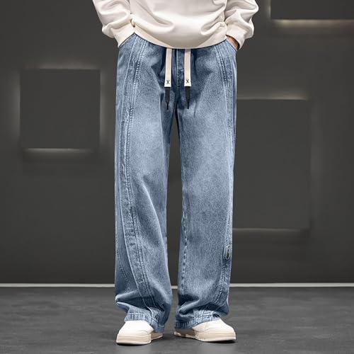Mens Wide Leg Jeans Pant Drawstring Elastic Waist Trousers with Pockets Loose Fit Spring Winter Casual Denim Pants2