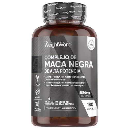 Maca Negra y Amarilla Andina Complex 5000mg de Potencia-100:1-6 Meses de Suministro, 180 Maca Cápsulas Veganas - Con Zinc, L-Arginina, Ginseng y Pimienta Negra, Sin Estearato de Magnesio