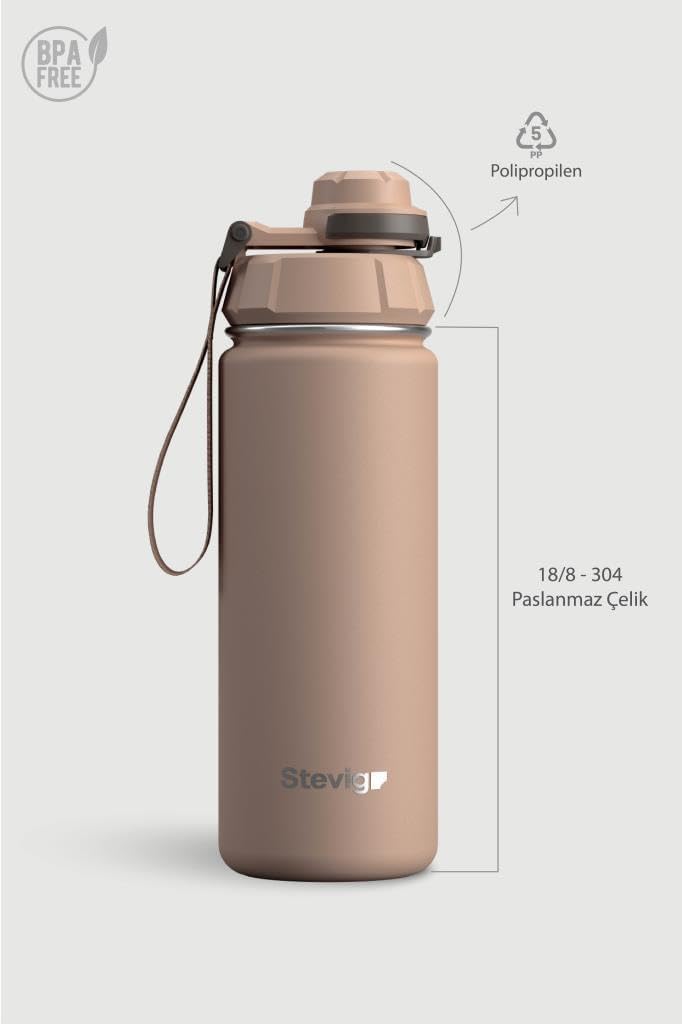 1 Hand Slide Lock Leak-proof | 17 oz | Insulated Vacuum Flask Stainless Steel Sport Water Bottle - Light Brown ST-224 - Image 3