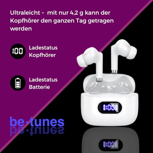 PRO BT-14 In-ear hoofdtelefoon, 5.3 Bluetooth hoofdtelefoon, in-ear hoofdtelefoon, draadloze bluetooth met hifi-stereo en diepe bas, in-ear pod met draadloos comfort en helder geluid, wit - Afbeelding 3