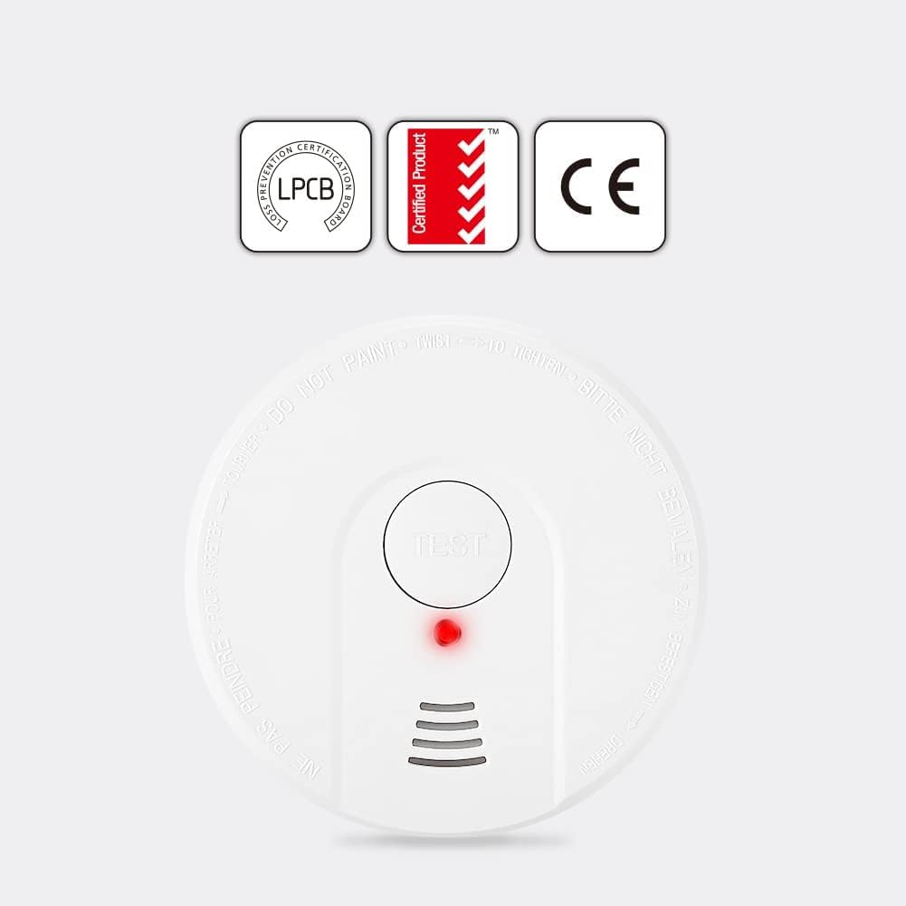 ZYTA Detector de humo de 10 años para el hogar, con batería reemplazable de 5 años, botón de prueba, indicador LED, funciona con pilas (4 unidades)