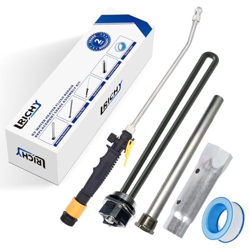 Lrichy 5 IN1 RV Water Heater Parts Anod Rod & Element & Flush Wand Spare Repair Kit for Suburban Water Heaters 9.25L x 3/4 NPT Anode Rod 520900 Heating Element Tank Rinser Dual Hex Wrench & Tape