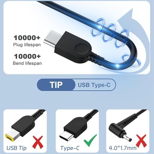Image of 45W USB Type C AC Adapter Compatible wiht Lenovo Chromebook C330 300e 100e 500e N23 Yoga, Lenovo ThinkPad T480 T480s T580 2nd Gen MTK AST Type-C 20V 2.25A 45Watt Laptop Power Charger