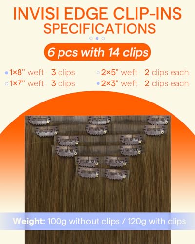 Image of Full Shine Invisi Edge Clip in Hair Extensions, Chestnut Brown 16 Inch