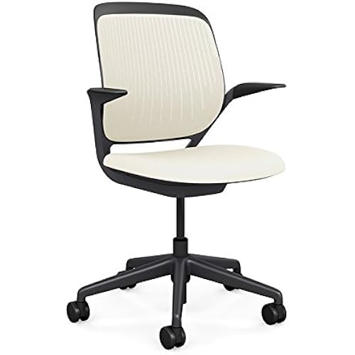 Steelcase Cobi Office Chair: Arms with Soft Arm Caps, Near Black Frame, and Coconut Fabric with Standard Carpet Casters