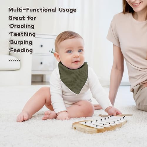 Image of Susurration Muslin Baby Drool Bibs 10Pack Soft Square Adjustable Bandana Bibs for Unisex Baby Girls & Boys