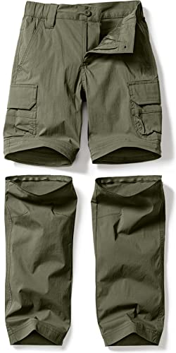 Cqr Kids Youth Hiking Cargo Pants, Upf 50+ Quick Dry Convertible Zip Off Pants, Outdoor Camping Pants, Convertible Army Green, Medium #TOP7