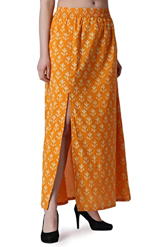 Image of POPWINGS Casual Ethnic Bagru Print Long Slit Skirts for Women || Cotton Long Slit Skirt for Women || Stylish Women Long Skirt for Summer