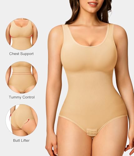 Image of Nebility 2 Piece Shapewear Bodysuit for Women Tummy Control Slim Fit Sleeveless Round Neck Body Suit