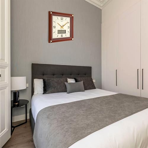 Image of Rikon Square LCD Wall Clock - Elegant Red Ivory Design, 39.37 x 39.37 cm, Perfect for Home, Office & Modern Spaces