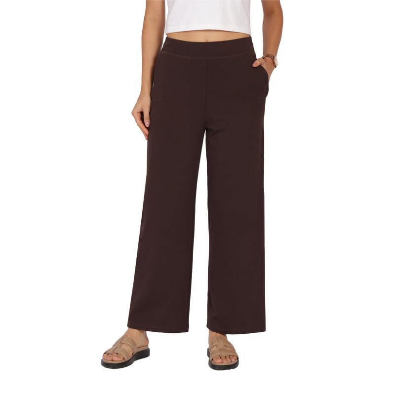 Image of BlissClub Women AM PM Cotton Wide Leg Pants | Wide Waistband | High Rise | Drawstring | 2 Pockets