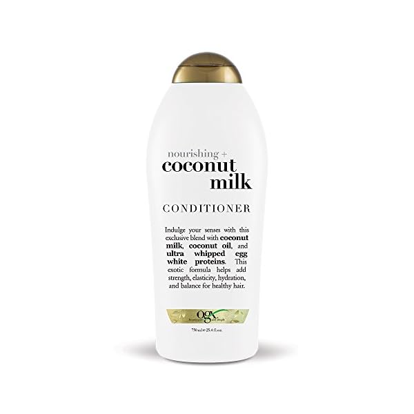 OGX Nourishing + Coconut Milk Moisturizing Conditioner for Strong & Healthy Hair, with Coconut Milk, Coconut Oil & Egg White Protein, Paraben-Free, Sulfate-Free Surfactants, 25.4 fl oz