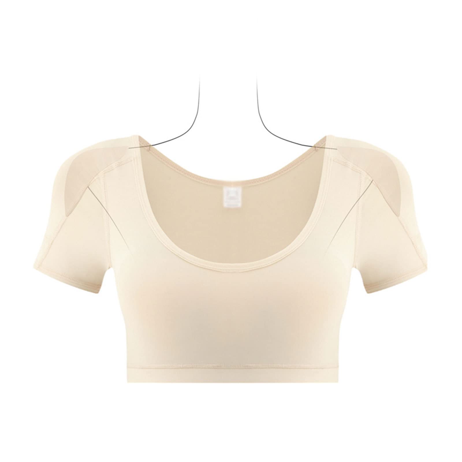 SNPP Camiseta Moldeadora de Cuerpo de Manga Corta con Hombrera Integrada 2 en 1 para Mujer, Camiseta Interior, Chaleco de Hombro Falso,Beige-M