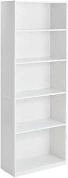 71.42" x 24.88" x 11.65" 5-Tier Bookcase with Adjustable Storage Shelves for Home Office Organization, Modern White Standing Book Shelf and Cabinet Shelf Alternative for Living Room & Office Storage
