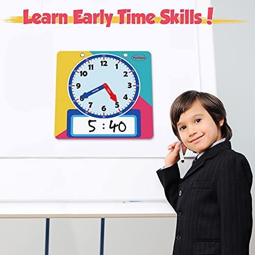 Magnetic Writable Dry Erase Learning Clock | Clock for Kids Learning to Tell Time | Large 12" Demonstration Teaching Time Practice Clock with Dry Erase Writing Surface | Pen Included | (Rainbow) - Thumbnail 4