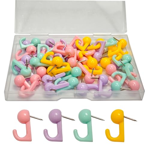 50 Pcs Push Pin Hooks Multicolor Thumb Tacks with Plastic Heads Decorative Wall Hooks for Cork Bulletin Board Map Photo Calendar Home Office School Supplies