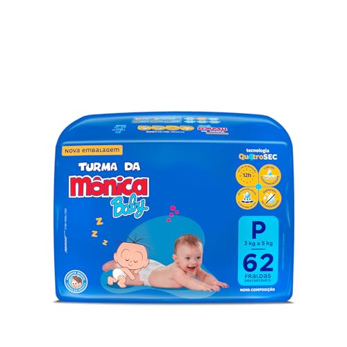 Fralda Turma da Monica Baby Mega P 62 Unidades, Turma da Mônica Baby, Azul, P