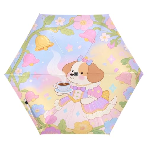 Nexawaveo Paraguas de viaje pequeño resistente al viento, diseño de princesa, perro, pastel, compacto, ligero, plegable, automático, para lluvia y sol