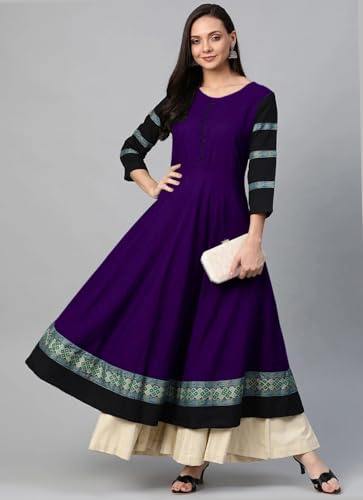 Image of Cotton Silk Anarkali Printed Border Long Umbrella Gown Kurta for Women