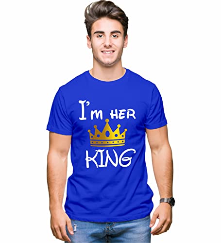 Image of Hangout Hub Hangout-Hub850$P Couple T Shirts for Couples | Printed I Am Her King His Queen T-Shirt for Men Women Couples (Set of 2 | Regulat Fit | Cotton)