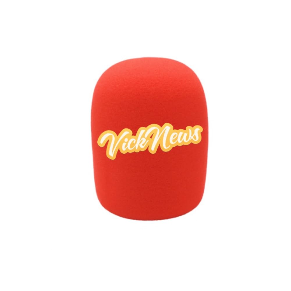2 Pack Personalized Microphone Foam Windscreens Customized Logo for Handhold Mic Foam Covers Windshields Logo Printed for TV Interview, Broadcast,Radio Station Microphone (Red, Round)