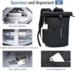 Lekeinchi Sac à dos Roll Top, Sac à Dos étanche 17 Inch Compartiments d'ordinateur portable sac à dos extensible pour les hommes femmes