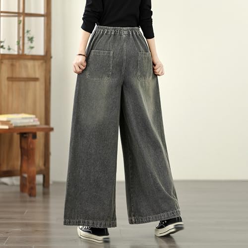 LAI MENG FIVE CATS Women's Baggy Jeans Embroidery Drawstring Elastic Waist Wide Leg Denim Loose Pants4