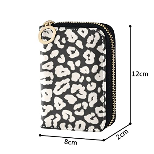 OTVEE Black and White Leopard Print Credit Card Wallet, Microfiber Leather Zipper RFID Card Case Holder for Women4
