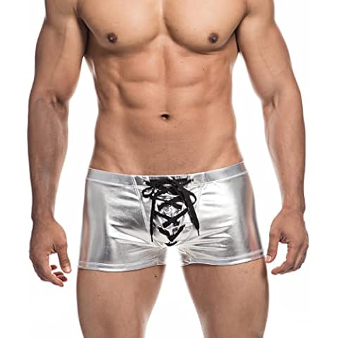 YOOBNG Men's Metallic Boxer Shorts Underwear Rave Shorts Hot Pants Underwear with Draswtring Cover