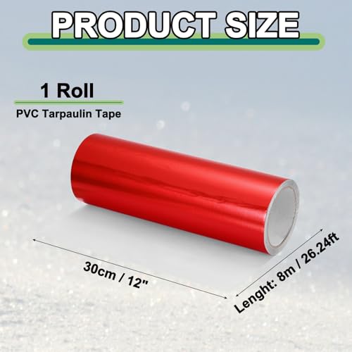 Image of PATIKIL Awning Repair Tape 12 inch x 26ft Waterproof Canvas Tape High Adhesive Tear Repair Patch Kit for PVC Tarpaulin Tent Awning Fabric RV Sail Boat Cover, Red