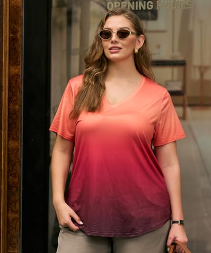 Image of RITERA Women Plus Size Tops Tie Dye V Neck Shirt Floral Camo Summer Short Sleeve Tunic Oversized Ladies Blouse XL-5XL