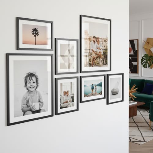 Image of HOTHOUSE Photo Frame For Wall decoration | Wooden Frames For living room Office | Aesthetic Frames For Wall Decor Gifts | Photo frame for Home Decor Bedroom | Set of 7 (BLACK, Combo-2)