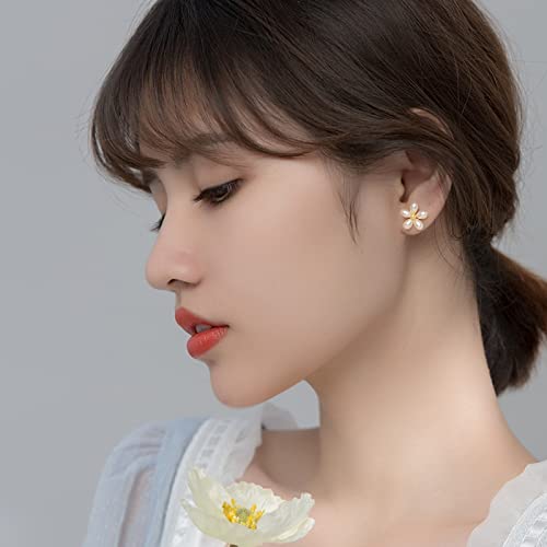 Boucles d'oreilles perle en argent 925 et fleur ciselée main
