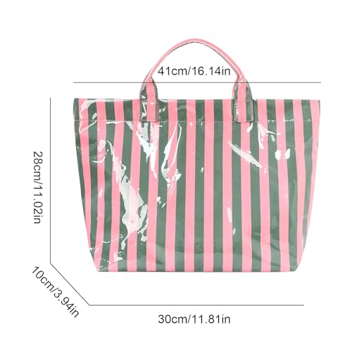Image of Striped PVC Tote Bag for Women, Waterproof Plastic Hobo Handbag Summer Tote for Beach, Pool & Ideal Gift