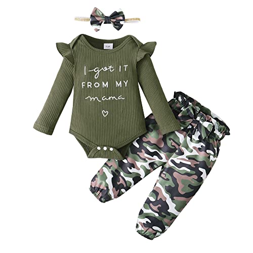 Image of OLLUISNEO Baby Clothes Girl Newborn Baby Girl Clothing Long Sleeve Green Romper Pant Set Oufits Fall Baby Girl Outfits 3-6 Months