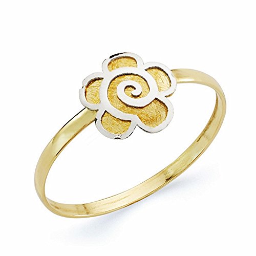 Anillo de oro bicolor 18k con flor de 8mm joya mujer oro primera ley