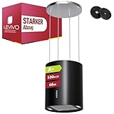 LEVIVO A+ Inselhaube Umluft Freihängend mit 530 m³/h Luftleistung, Insel Dunstabzugshaube mit 2 Aktivkohlefiltern, 1 Fettfilter, 3 Stufen & Booster, 2 LEDs, Abzugshaube, Schwarz