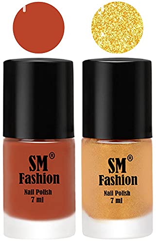 Image of Long Lasting Nail Polish | Nail Paint Combo 7 ml Each) - Set of 2 Light Coral-Light Golden