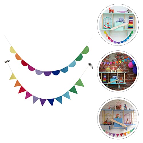 ORFOFE 2 pcs Heart Fabric Shower Decoration Decor- Rainbow Kid Triangle Bunting Hanging Wedding Supp