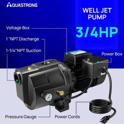 Aquastrong 3/4Hp Shallow Well Jet Pump, 1130Gph, Cast Iron, Well Depth Up To 25Ft, 115V/230V Dual Voltage, Automatic Pressure Switch, Versatile Pump For Farm, Lawn, Garden #TOP3