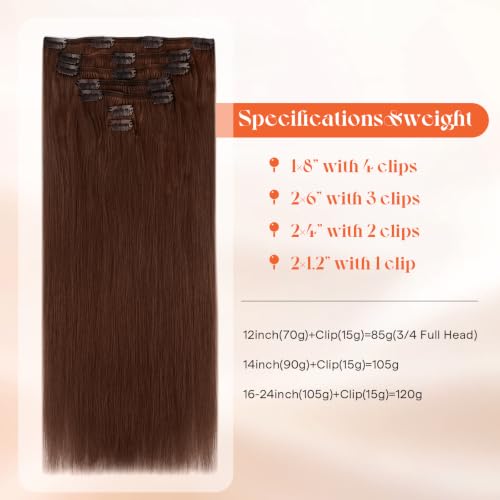 Image of Sunny Hair Clip in Hair Extensions Real Human Hair Mahogany Auburn Brown | Remy Human Hair Clip in Extensions, Natural Blend for Thin Hair, Comfortable Wear, Fuller Look, Long Lasting 14inch 105g