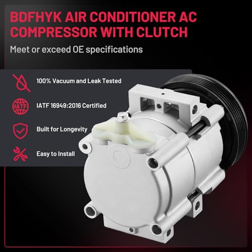 BDFHYK Air Conditioning A/C Compressor with Clutch Compatible with Ford F-150 1997-2006, F-150 Heritage 2004 4.2L, Replacement F65Z19V703J F6LZ19703AA 4L3Z19703AA