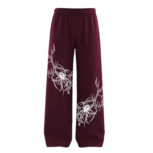 Image of Aesthetic Gothic Wide Leg Pants for Men | Tribal Print Baggy Streetwear | Oversized Track Pants with Elastic Waist | Black and White Relaxed Fit Bottoms
