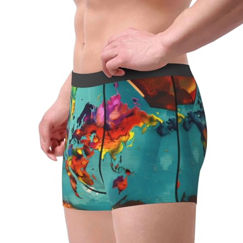 World Map Print Essential Boxer Briefs,Elasticated Trunks For Men,Men'S Underwear Boxer Briefs4