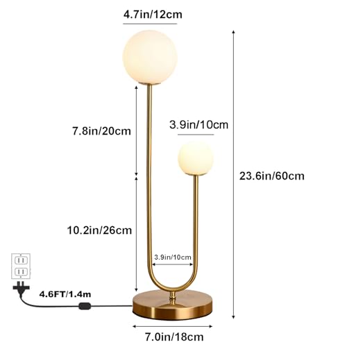 Mid Century Gold Globe Table Lamp Modern U-Shape 2-Light Desk Table Light with Milk White Glass Shade Metal Base Nightstand Lamp for Bedroom Bedside,G9 Bulb(Not Included) - Image 6