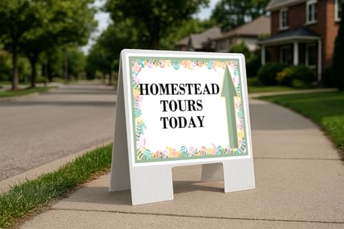 Homestead Tours Today Easter Spring Pastel Eggs Up Arrows A-Frame Single Sided 23x23 in. Yard Road Sign