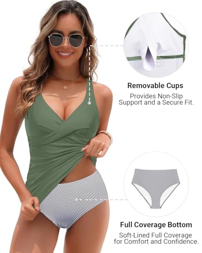 Image of Yonique Plus Size Tankini Swimsuits for Women Blouson Tankini Tops with Swim Shorts Two Piece Bathing Suits