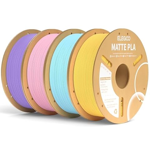 ELEGOO Matte PLA Filament Bundle 4KG, 1.75mm 3D Printer Filament Dimensional Accuracy +/- 0.02mm, 1kg Carboard Spool (2.2lbs) Fits for Most FDM 3D Printers(Yellow, Ice Blue, Pink, Purple)